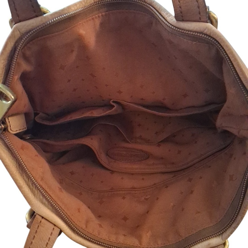 Fossil Explorer Tan Leather Fold Over Messenger Tote Crossbody Bag Unisex READ - Picture 11 of 15